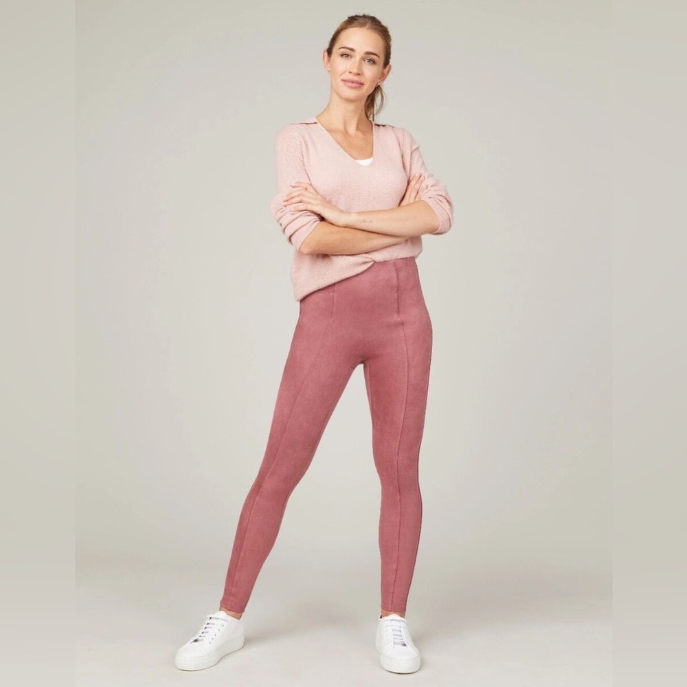 Spanx Faux Suede Leggings in Rich Rose Size Small
